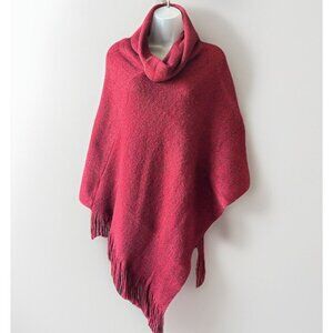 Chico’s Wild Poppy Cowl Neck Fringe Poncho Women's One Size Red Holiday Festive